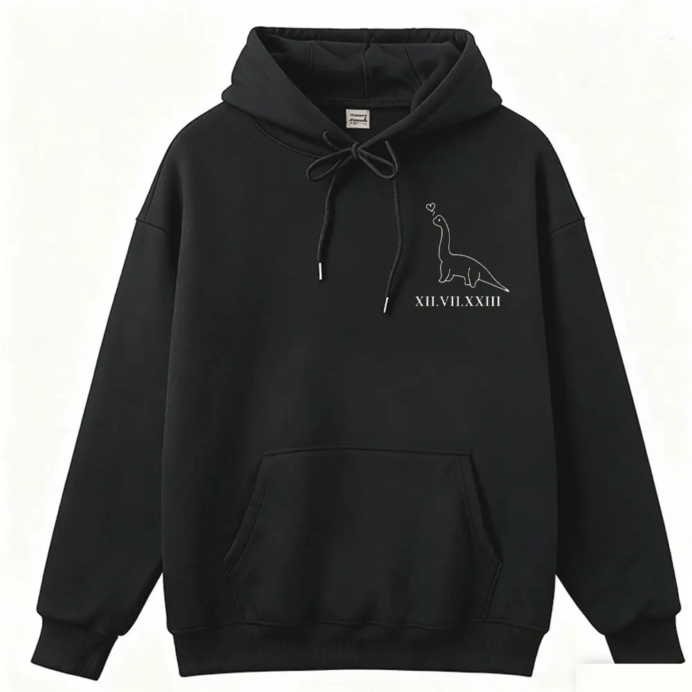 Couples  Hoodies Matching Dino Dinosaur Hoodie Custom Date Roman Numerals Matching Anniversary Gift Women Men Tops Long Sleeve