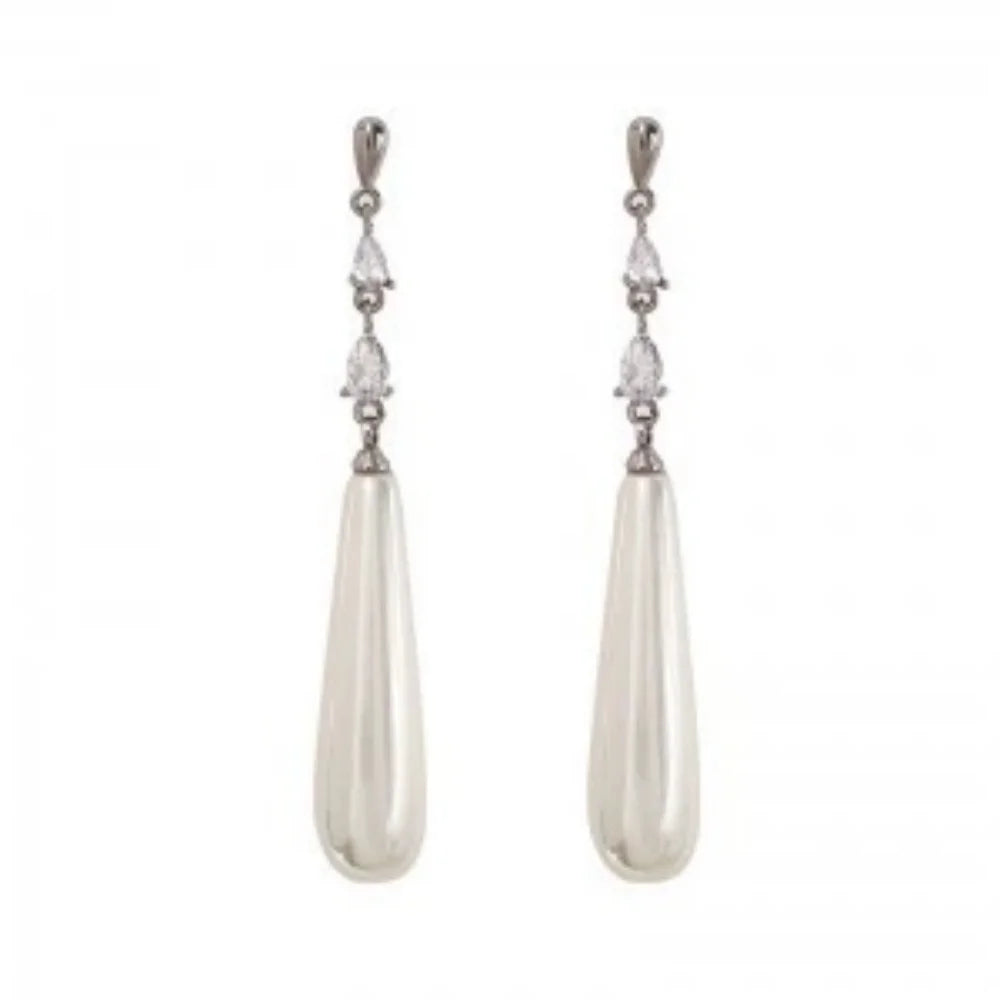 Geometric Zircon Simulated-pearl Water Drop Pendant Women's Earrings Classic Trendy Style Versatile Chinese Style Jewelry Gift