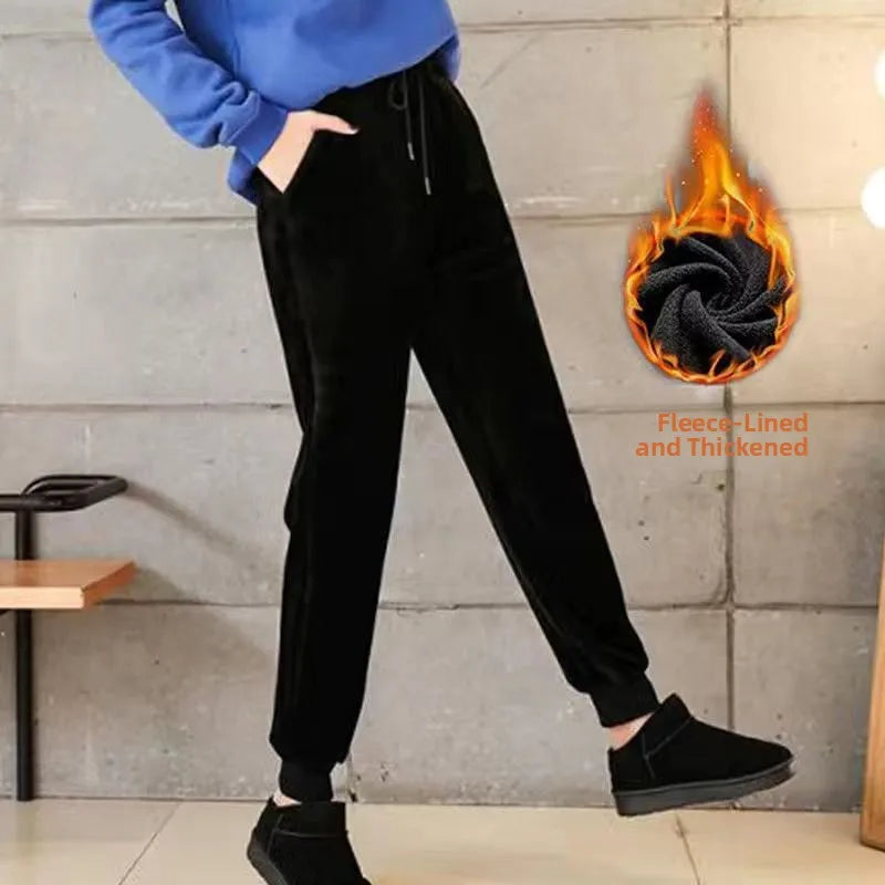 Women's Thiened Fce Lined Velvet Sport Pants High Waist Harlan Casual Sweatpants Autumn Winter Warm Loose Slimming Trendy