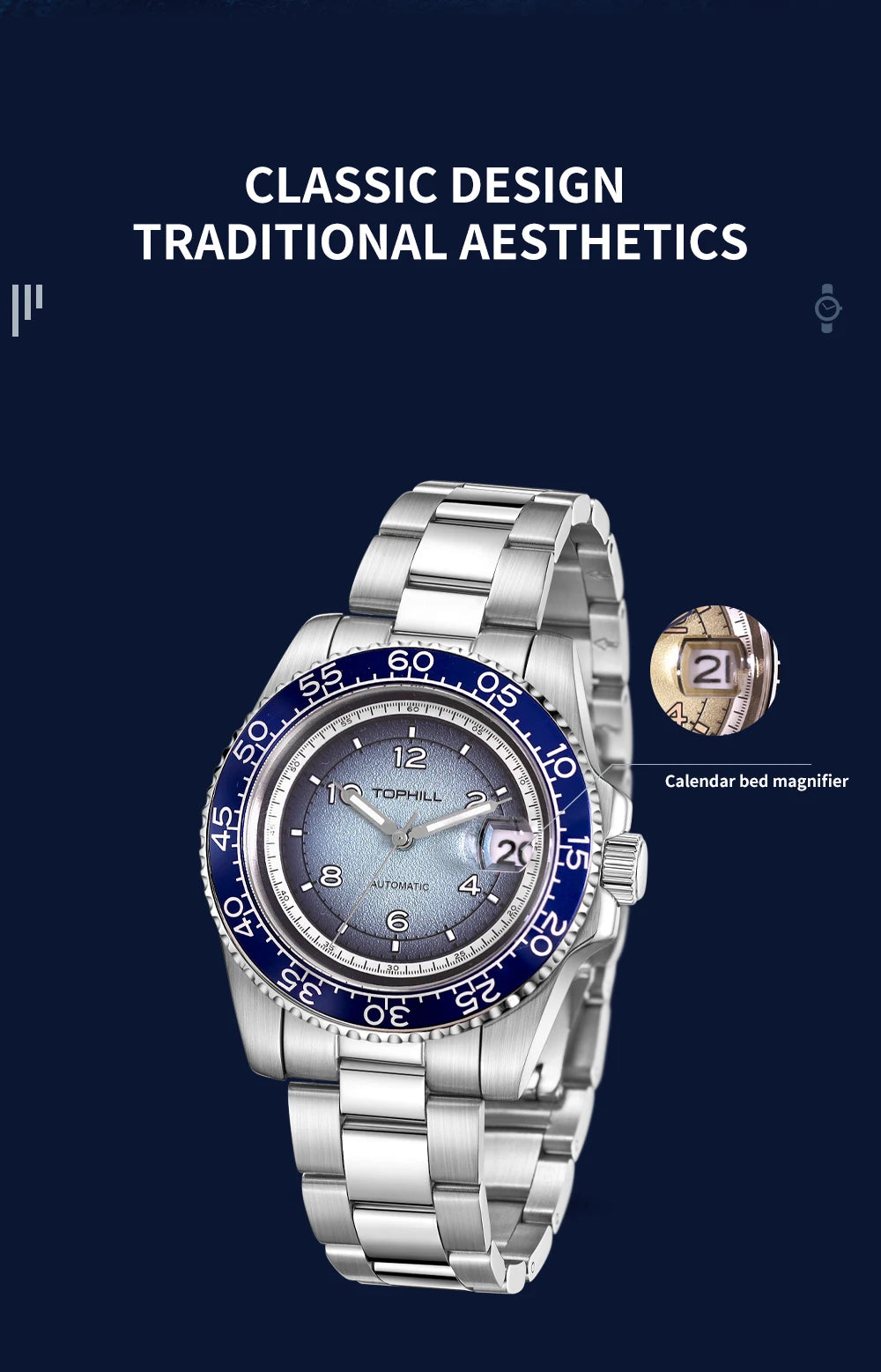 TOPHILL 41mm New Men's Watch Calendar Display Automatic Mechanical Watches Miyota 2813 Movement Sapphire Luminous Wristwatch