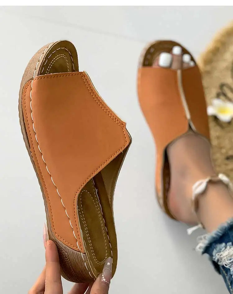 Women's Sandals 2025 Summer Shoes Women Soft Heels Sandals Low Platform Slippers Summer Sandalias Mujer Indoor Outdoor Footwear