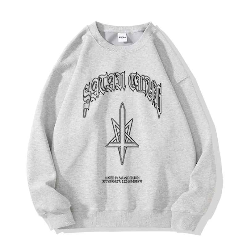 Hip Hop Streetwear Men Hoodies Satan Club Graphic Print Hooded Women Unisex Autumn Winter Punk Sweatshirts Y2K Coat Clothes Goth