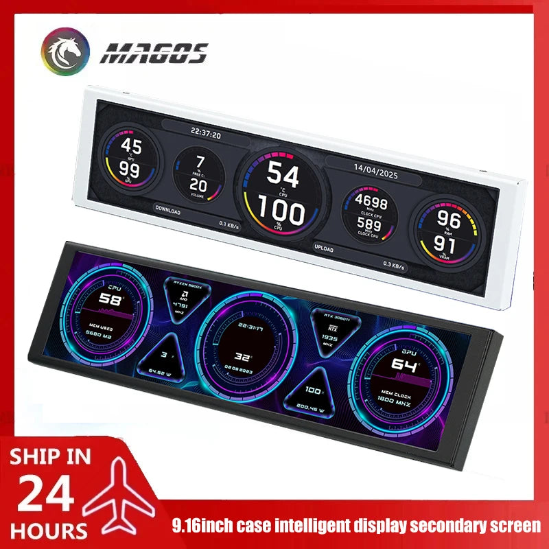 9.16'' Small Screen Display, IPS LCD Monitor for Desktop Computer Hardware Working Monitoring, Windowed Chassis Dedicated