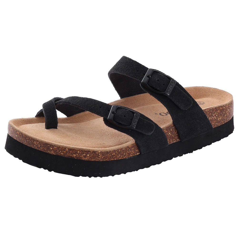 Comwarm Soft Cork Slippers For Women Classic Platform Clogs Slippers Open-Toe Flats Sandals Trendy Slip-on Mules And Beach Shoes