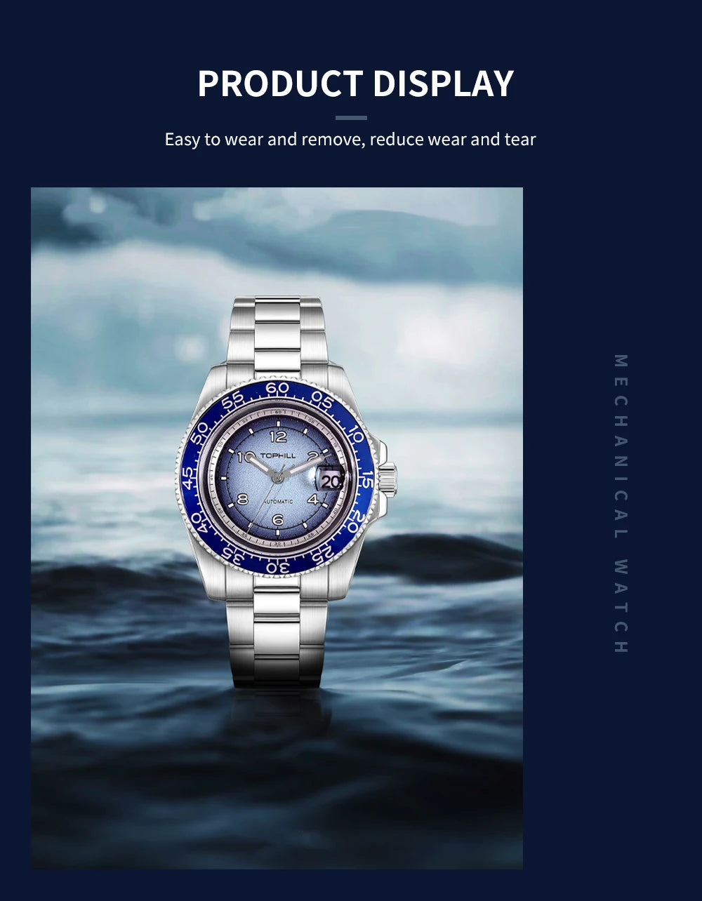 TOPHILL 41mm New Men's Watch Calendar Display Automatic Mechanical Watches Miyota 2813 Movement Sapphire Luminous Wristwatch