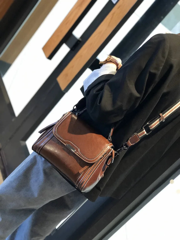 Oil Wax Cowhide Leather Women's Handbag 2024 New Crossbody Bag Lady Commuter Summer Bag Handbill Shoulder Messenger Bags