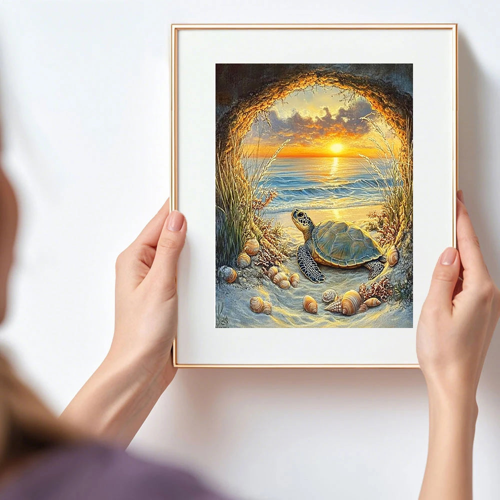 Huacan 5D DIY Diamond Painting Sunset Sea Turtle Diamond Embroidery Animal Landscape Full Kits New Arrivals