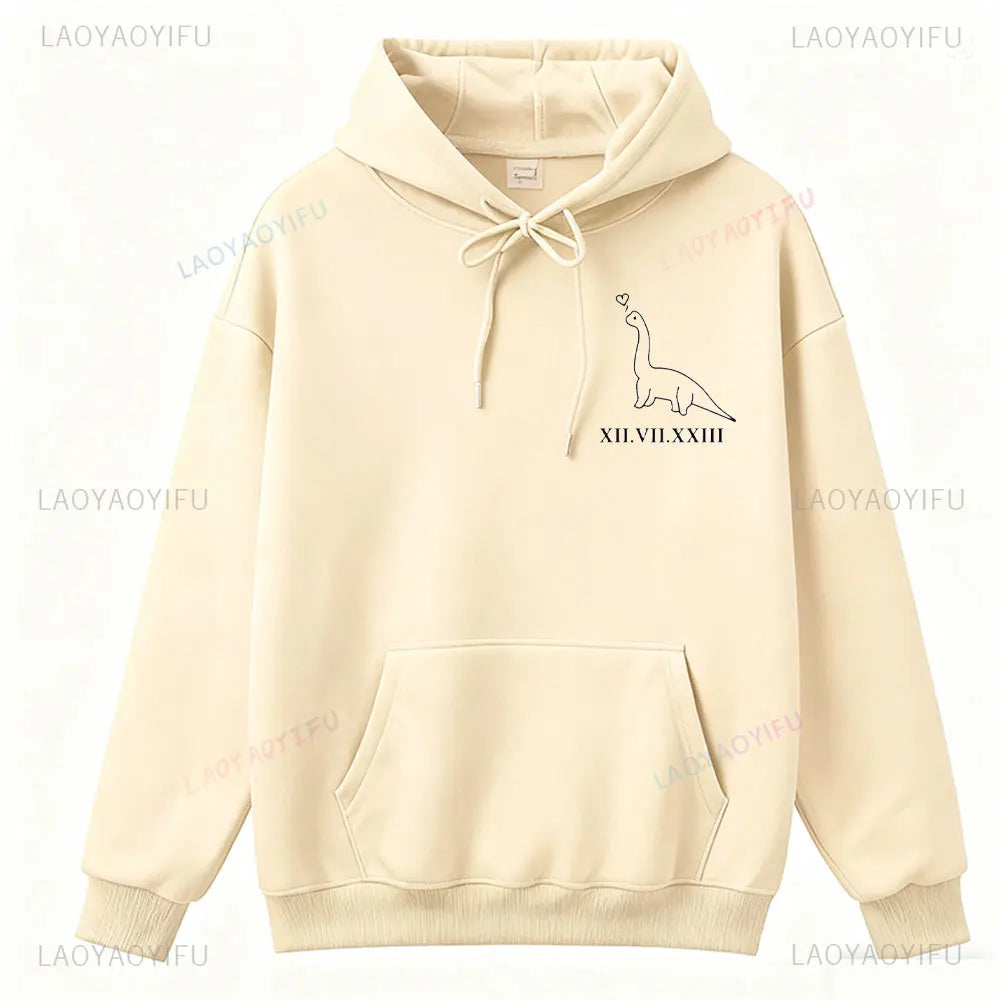 Couples  Hoodies Matching Dino Dinosaur Hoodie Custom Date Roman Numerals Matching Anniversary Gift Women Men Tops Long Sleeve