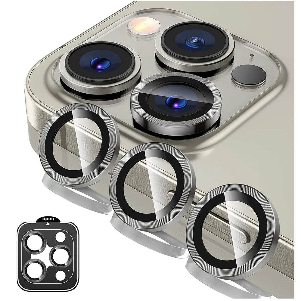 Titanium Gray Metal Tempered Glass Camera Lens Cover Screen Protector For iPhone 15 Pro Max 14 Plus 13 Protection 15Pro 14Pro