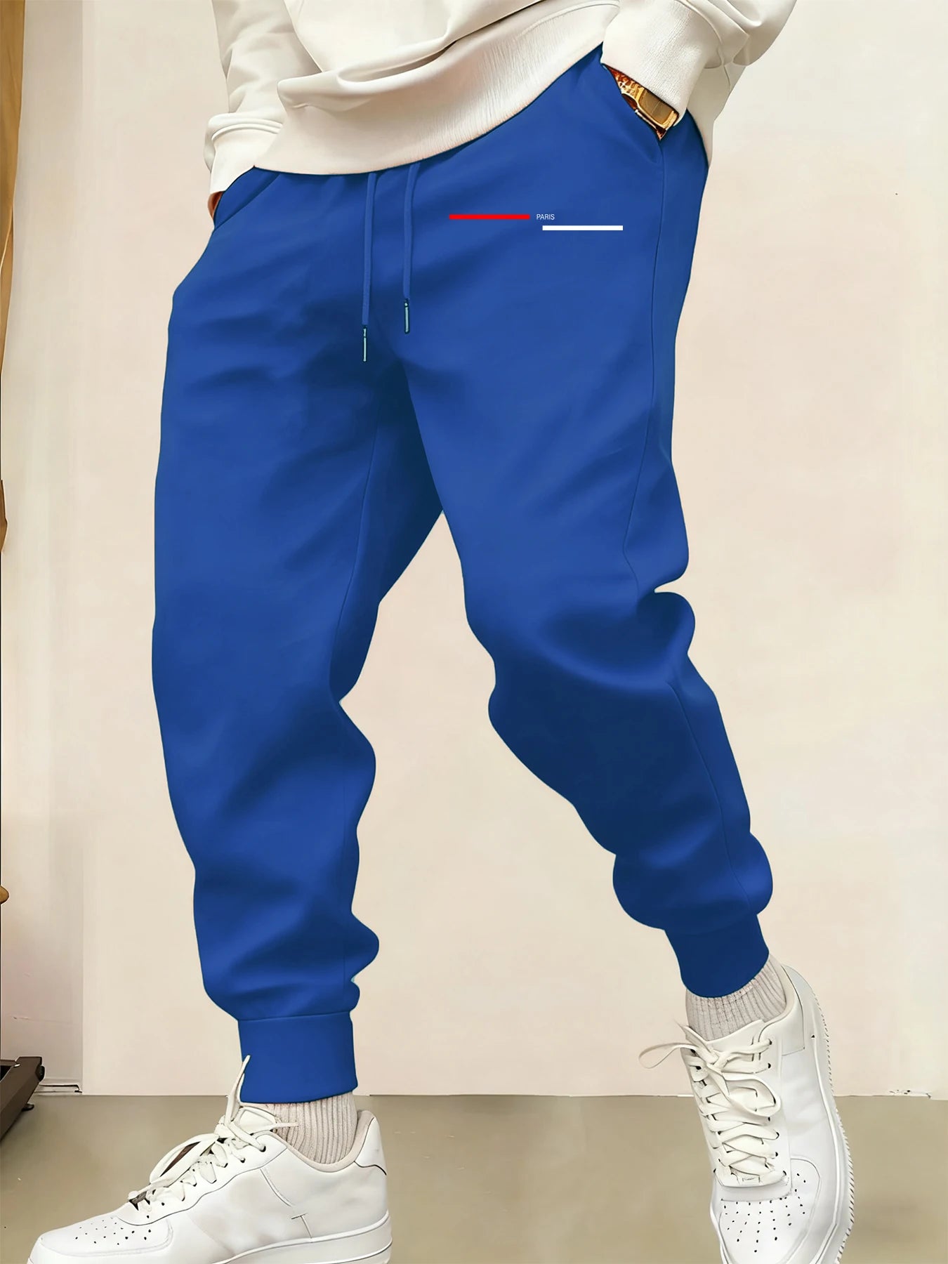 Paris Line Print Mens Sweatpant Trendy Jogging Britches Casual Comfy Long Pants Sports Basic Trousers Unisex Fashion Pant