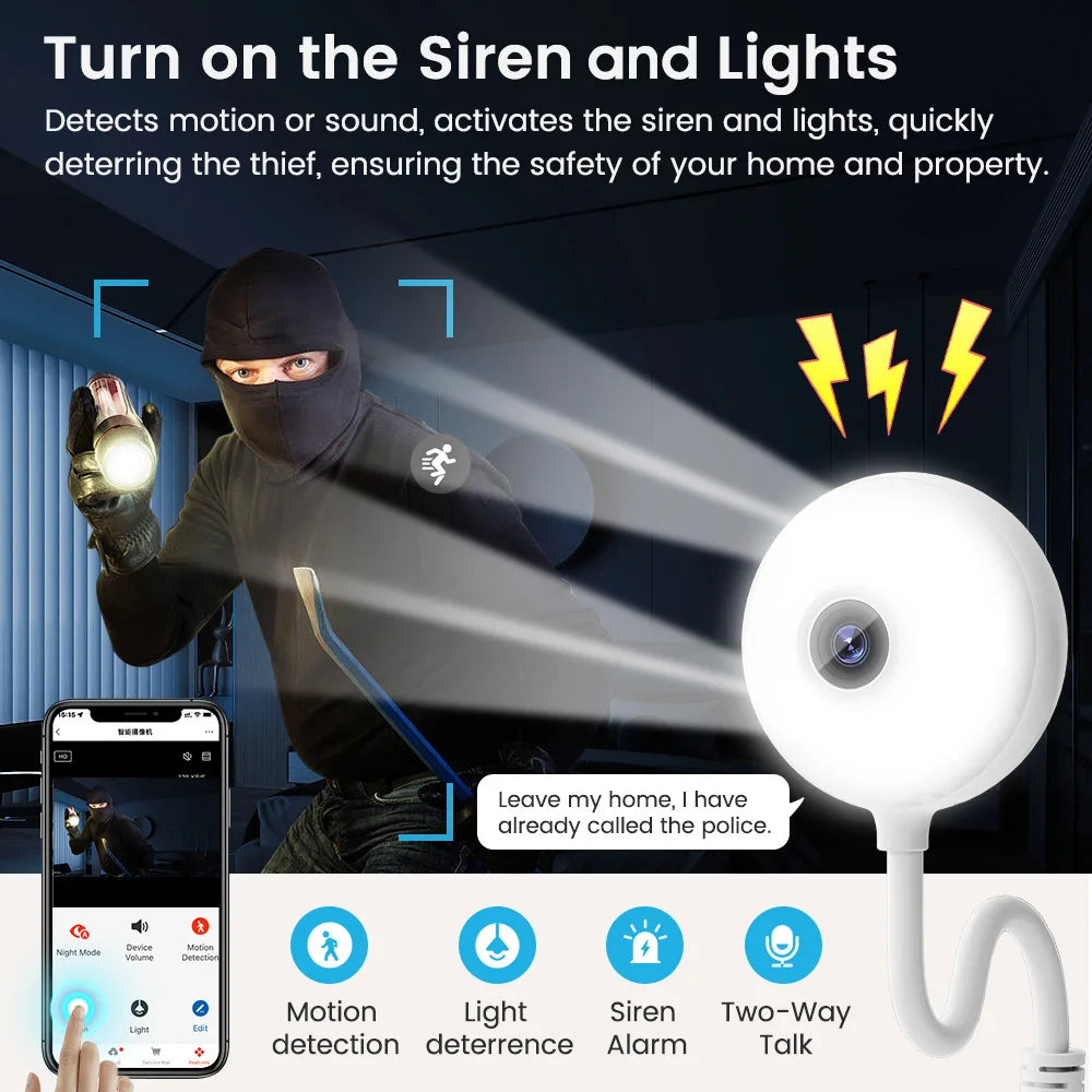 Tuya Smart USB Light Bulb Mini Wifi Camera Indoor 2K 5MP Security Camera for Baby Monitor Auto Tracking Wireless IP Surveillance