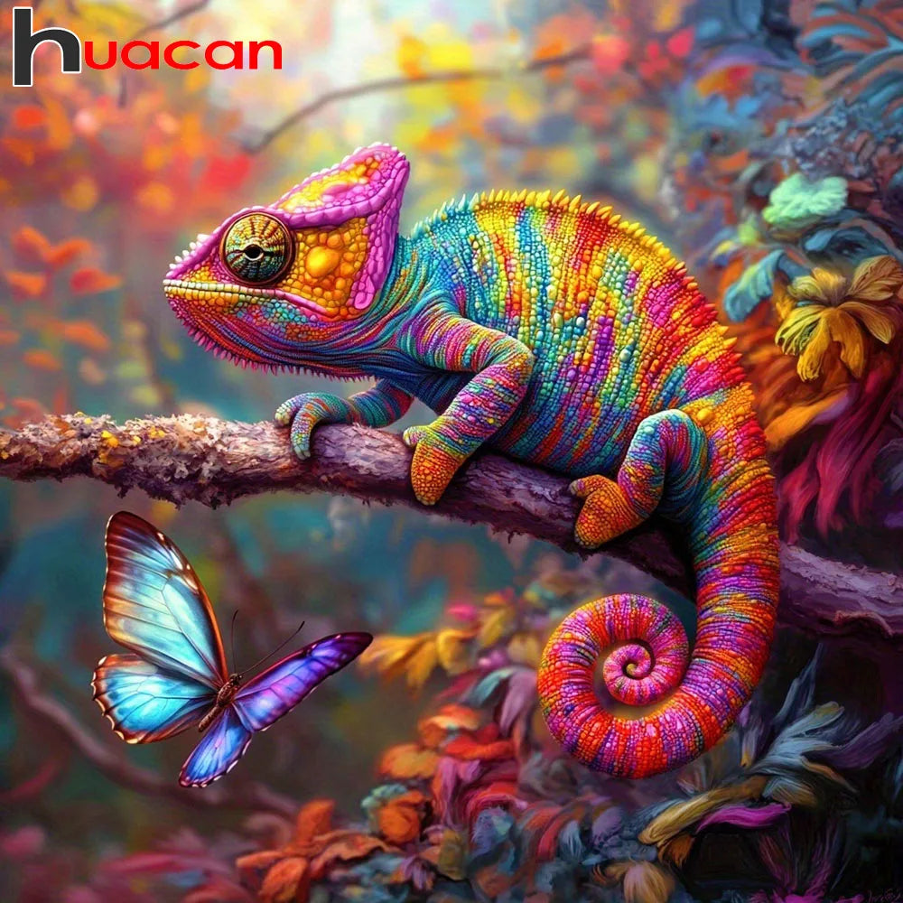 Huacan New Arrivals 2025 Diamond Painting Chameleon Butterfly Diamond Mosaic Animal Complete Kit Decorative Paintings
