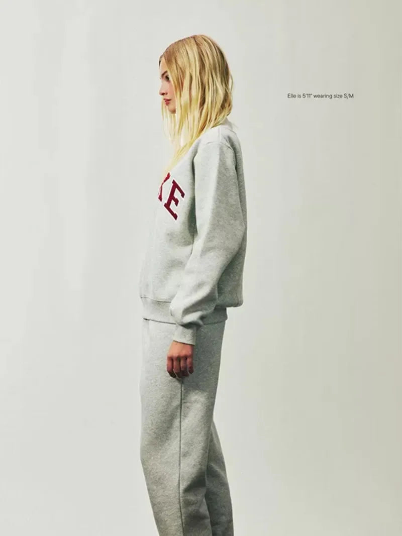 autumn winter Women's Pullover Hooded Sweatshirt with Letter Print and Zipper Closure