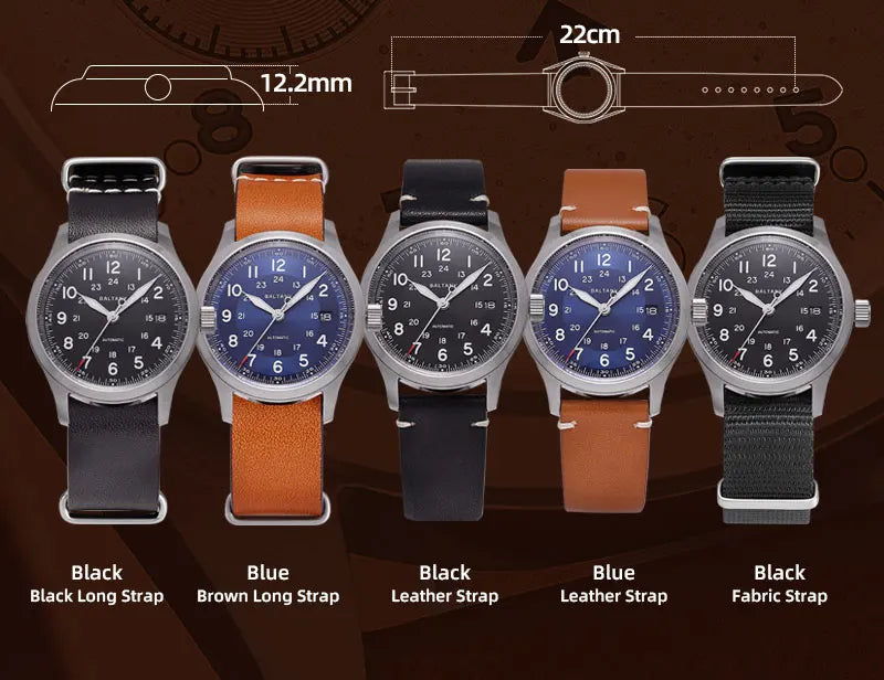 Baltany Military Field Watch S2049 Sapphire Calendar 24H Indicator Luxury Men's NH35 Auto Mechanical Homage Waterproof Watches
