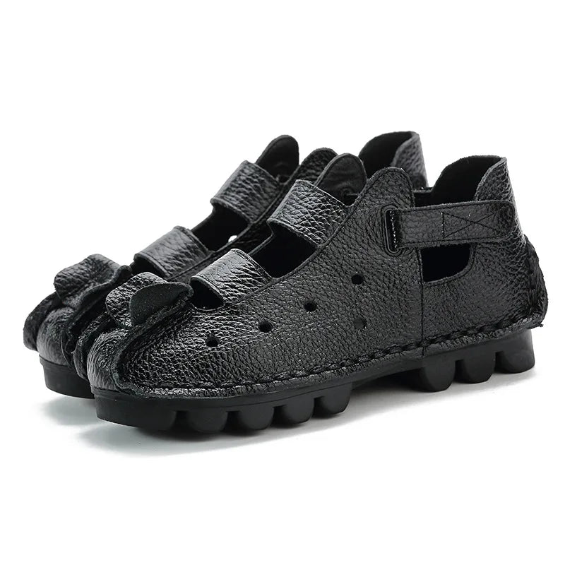 Summer Fashion Sandals 2024 New Leather Women's Shoes Soft Bottom Flat Personality Casual Women's Sandals Retro Handmade Sandals