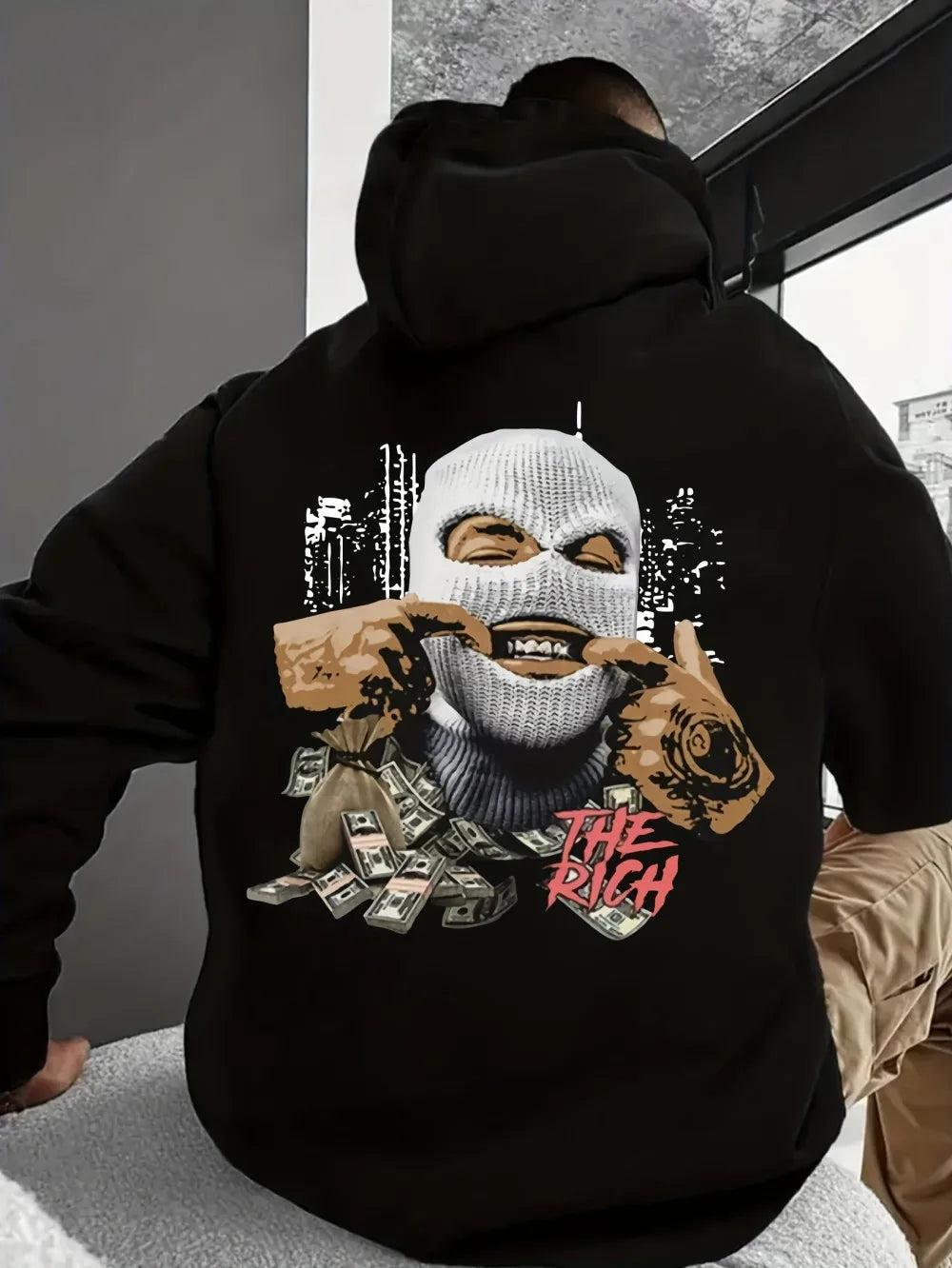 Trendy hip-hop men's autumn personalized character print soft and comfortable hooded sweatshirt outdoor street style top