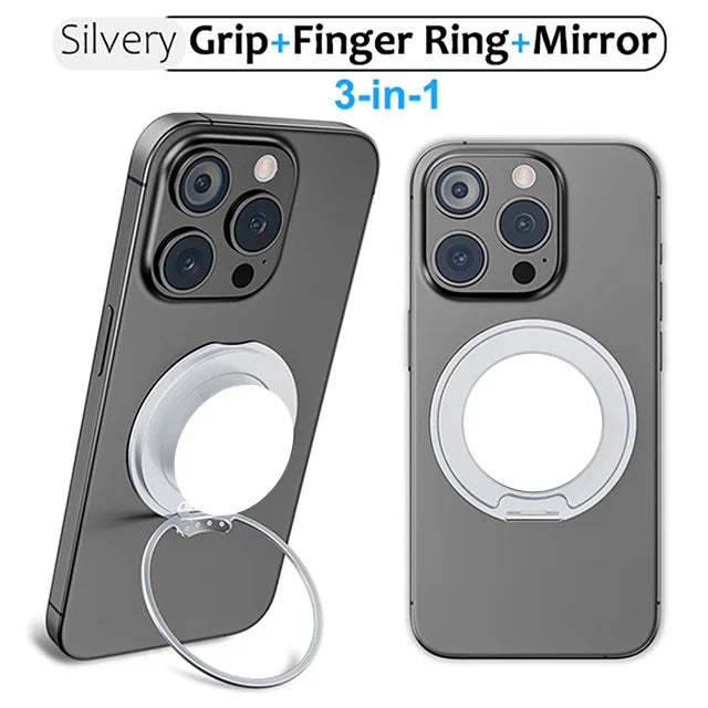 Grippopso Magnetic Suction Phone Mount Built-in Mirror Socket for MagSafe Grip Holder, Adjustable Cell Phone Stand for Desk