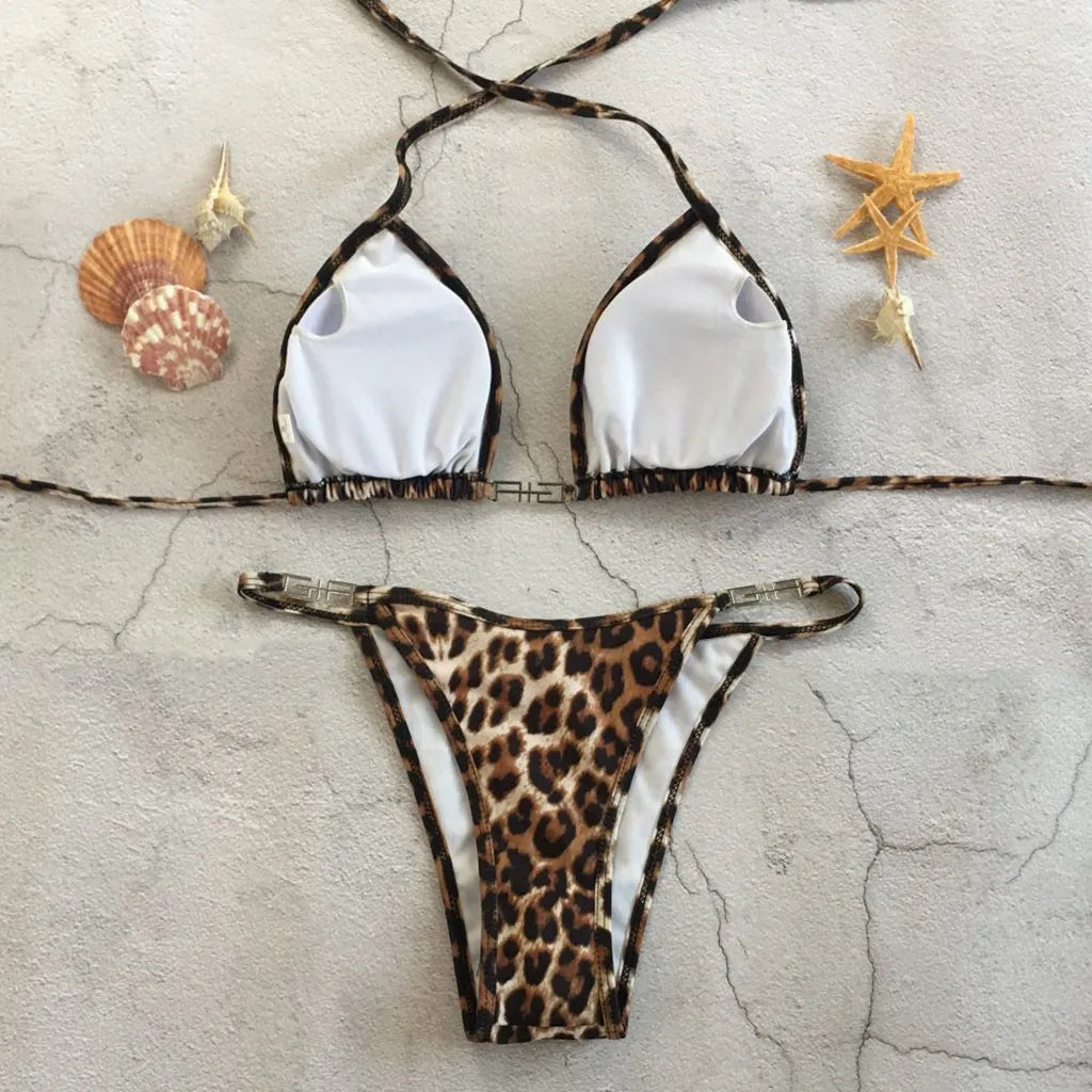Sexy Leopard Print Bikinis Sets Push Up Triangle Cup Micro Bikini Split Swimsuits Summer Beachwear Bandage bathing suit Swimwear