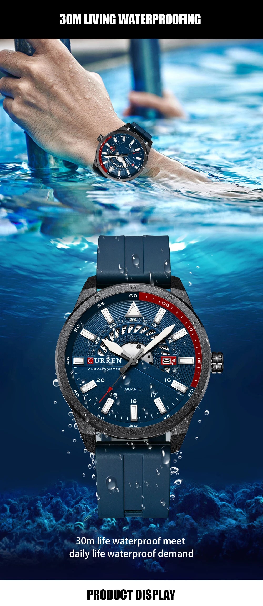 CURREN 8421 Men's Watch Luxury Men's Quartz Watch Breathable Leather Strap Waterproof Business Casual Sports Men's Watch