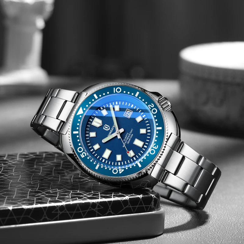 QINGXIYA Brand New Fashion Design Date Quartz Watch for Men Stainless Steel Waterproof Luminous Mens Watches Relogio Masculino