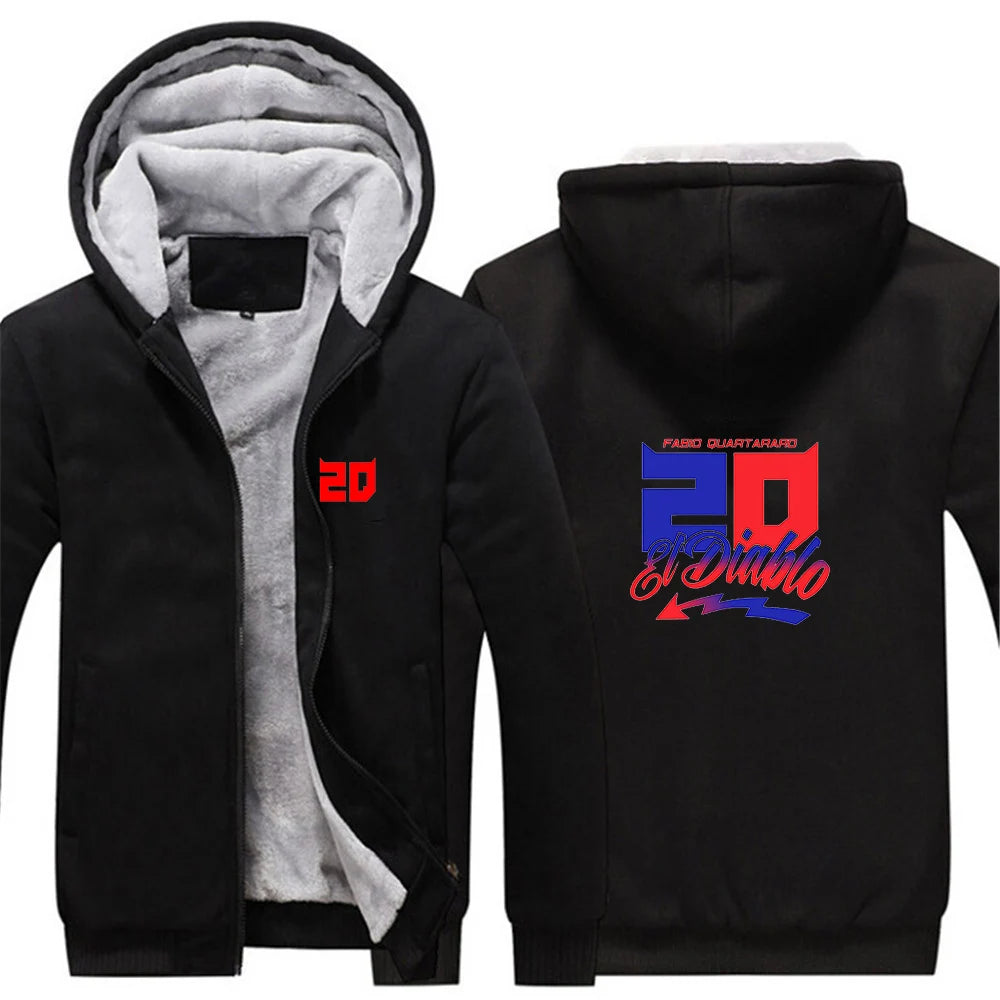 2025 Autumn Winter FABIO QUARTARARO WITH SIGNATURE Print Cold Prevention Warm Hooded Coat Men Splicing Sleeve Thickened Hoodies