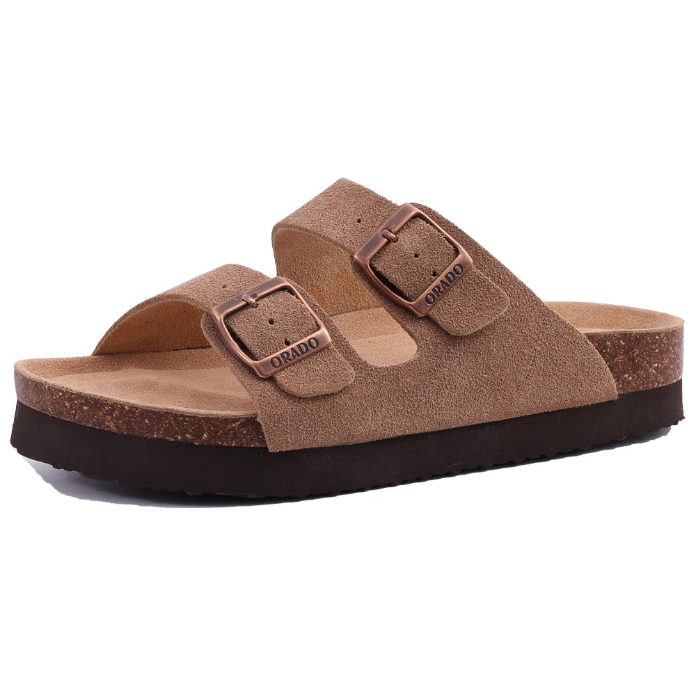 Comwarm Soft Cork Slippers For Women Classic Platform Clogs Slippers Open-Toe Flats Sandals Trendy Slip-on Mules And Beach Shoes