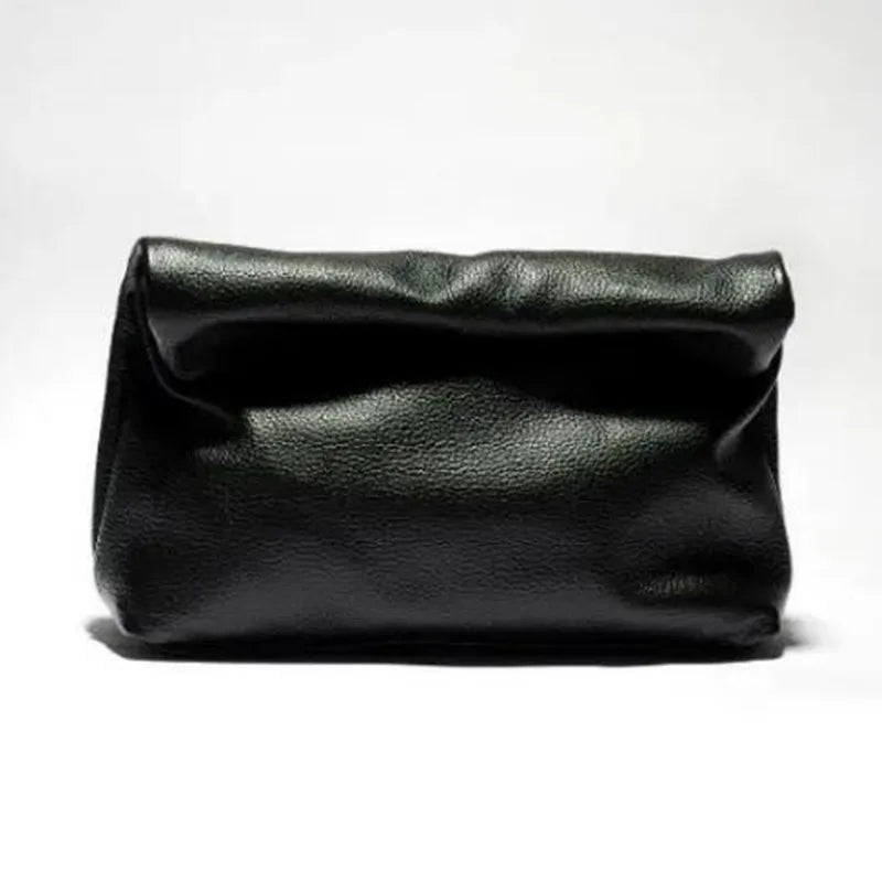 Personality roll-edge leather bag  lazy casual leather soft bag  Phone Women High Quality holding red large bag luxury designer