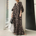 Leopard Print Long Dresses Women Fashion Temperament V-neck Puff Sleeves Loose Dress Trendy Bohemian Style Vestidos Spring New