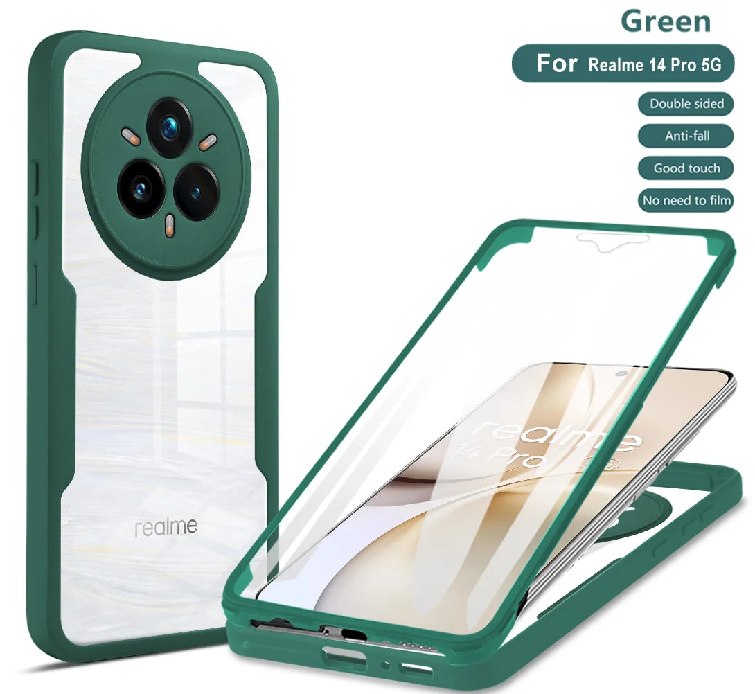 360 Double Sided Full Protection Phone Case For Realme 14 Pro Plus 14 Pro Slim Clear Cover with Screen Protector Phone Shell