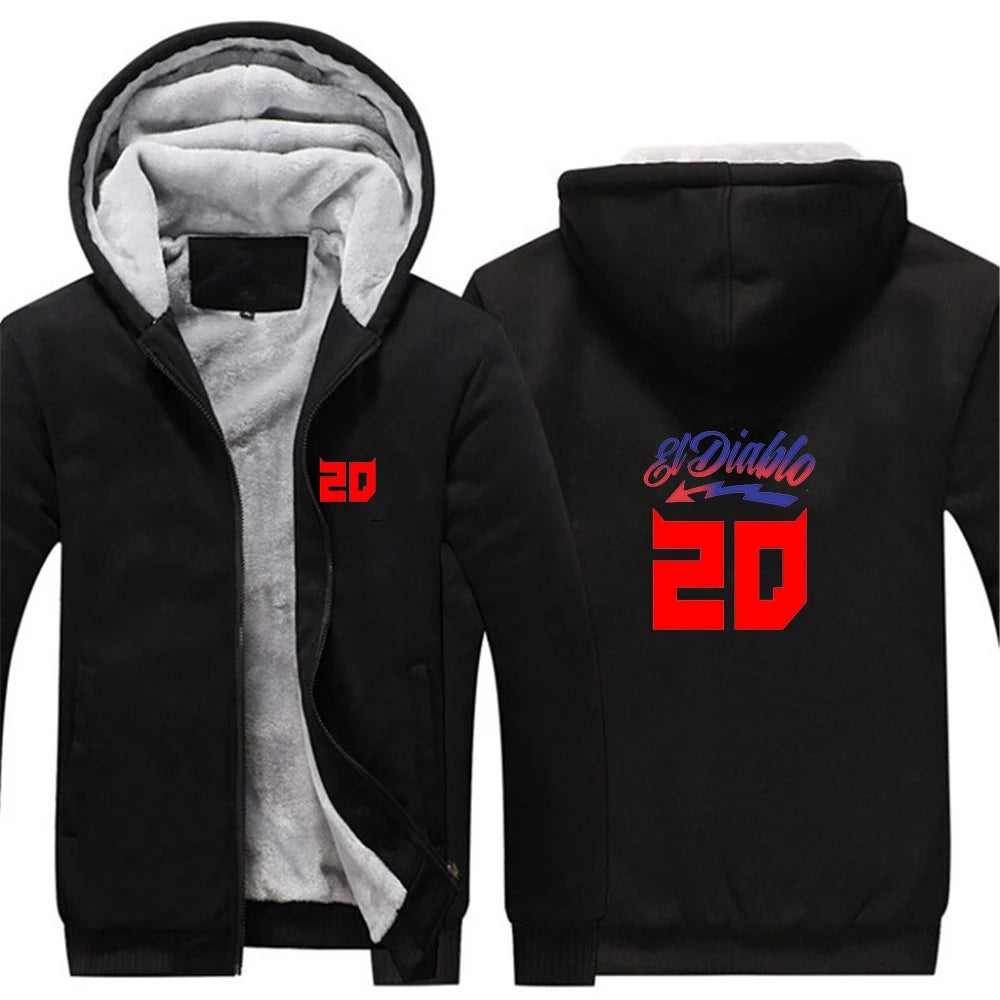 2025 Autumn Winter FABIO QUARTARARO WITH SIGNATURE Print Cold Prevention Warm Hooded Coat Men Splicing Sleeve Thickened Hoodies