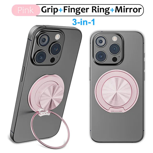 Grippopso Magnetic Suction Phone Mount Built-in Mirror Socket for MagSafe Grip Holder, Adjustable Cell Phone Stand for Desk