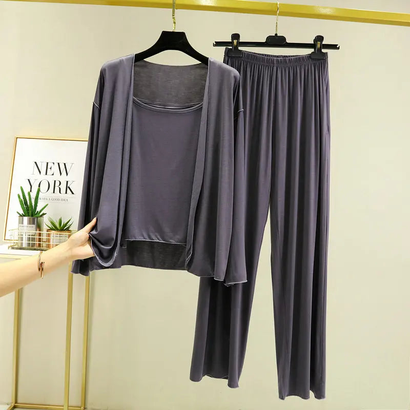Fdfklak New Arrivals 3PCS Sleepwear Pajamas Set Lingerie Pyjamas Spring Summer Modal Soft And Comfortable Homewear