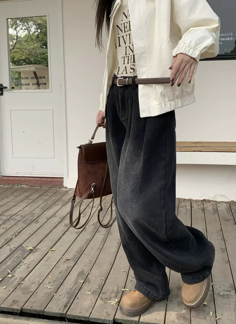 ZOENOVA Early 2024 Baggy Retro Jean Woman Nostalgic Loose Wide Leg Jeans White Pants Women Fashion Korean Pantalones De Mujer