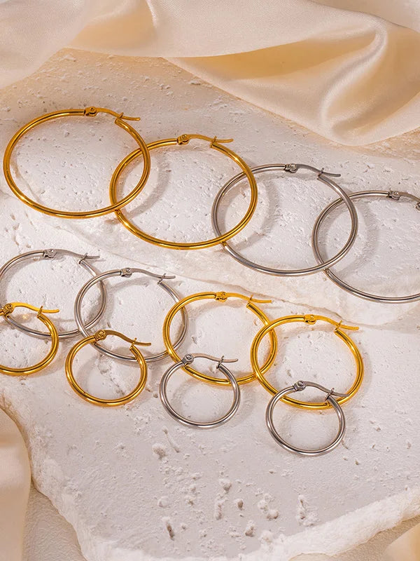 Gold Color Stainless Steel Hoop Earrings For Women Men Big/Small Circle Round Ear Jewelry Bijoux Acier Inoxidable E18110