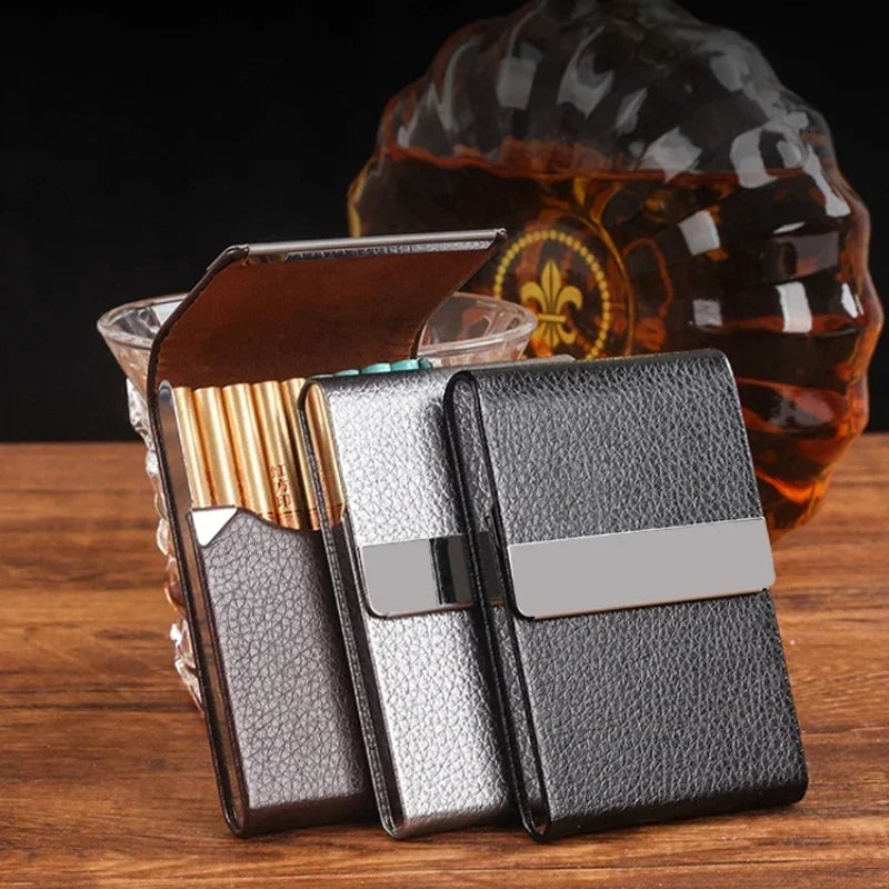 PU Leather & Metal Postcard Box Case with Magnetic Closure, Men's Business Card Holder - Pocket Card/Cigarette Organizer