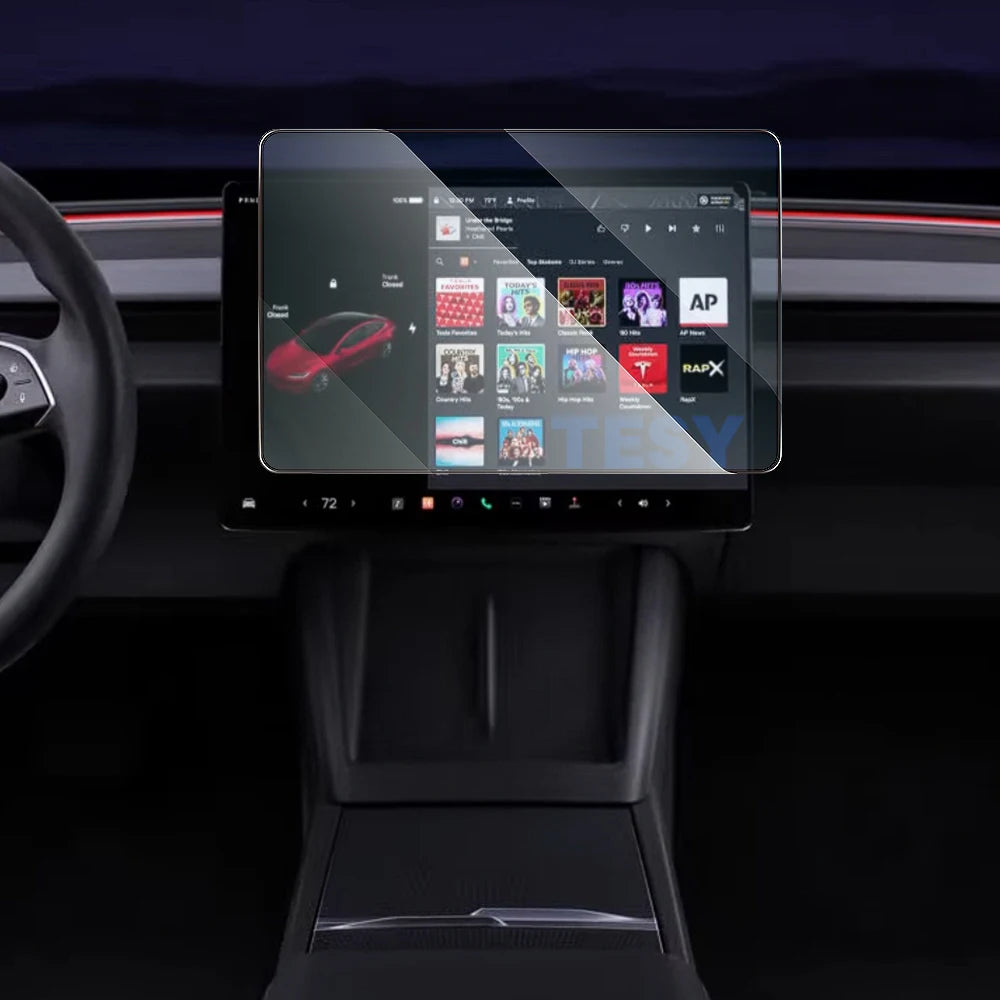 For Tesla New Model Y Juniper 2025 Launch Model 3 Highland 2024 Tempered Glass Screen Protecor Full Covered Soft Black Frame