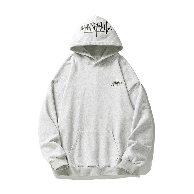 400G Heavy Thick Letter Embroidered Hoodies for Men's Autumn Winter Style American Trendy Couple Loose Hoodie Coat