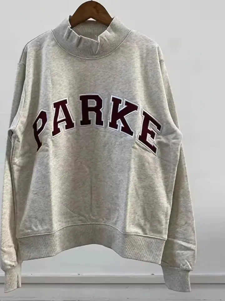 autumn winter Women's Pullover Hooded Sweatshirt with Letter Print and Zipper Closure