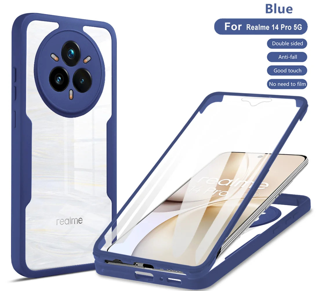 360 Double Sided Full Protection Phone Case For Realme 14 Pro Plus 14 Pro Slim Clear Cover with Screen Protector Phone Shell