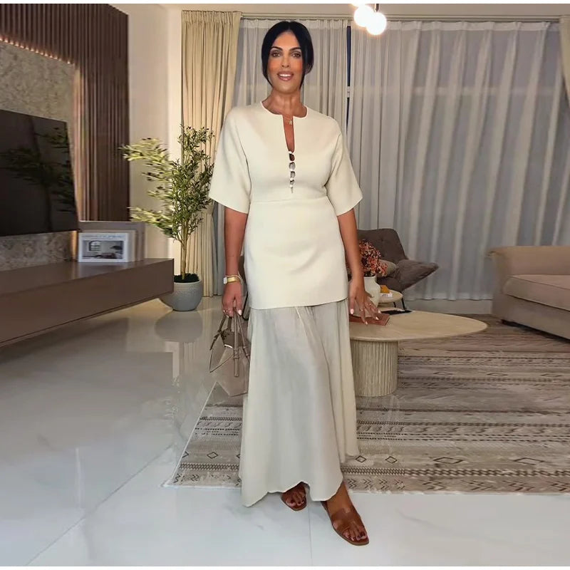 Elegant Women Patchwork Long Dress Short Sleeve O Neck Button A-Line Dresses Spring Summer Vintage Beach Vacation Casual Robes