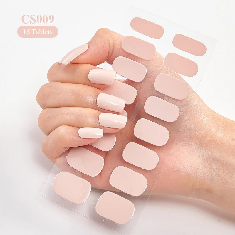 1pc DIY Baking-free Nail Stickers Long-Lasting Solid Color Fresh Flowers Christmas Autumn Nail Strips Patch Full Cover Decal
