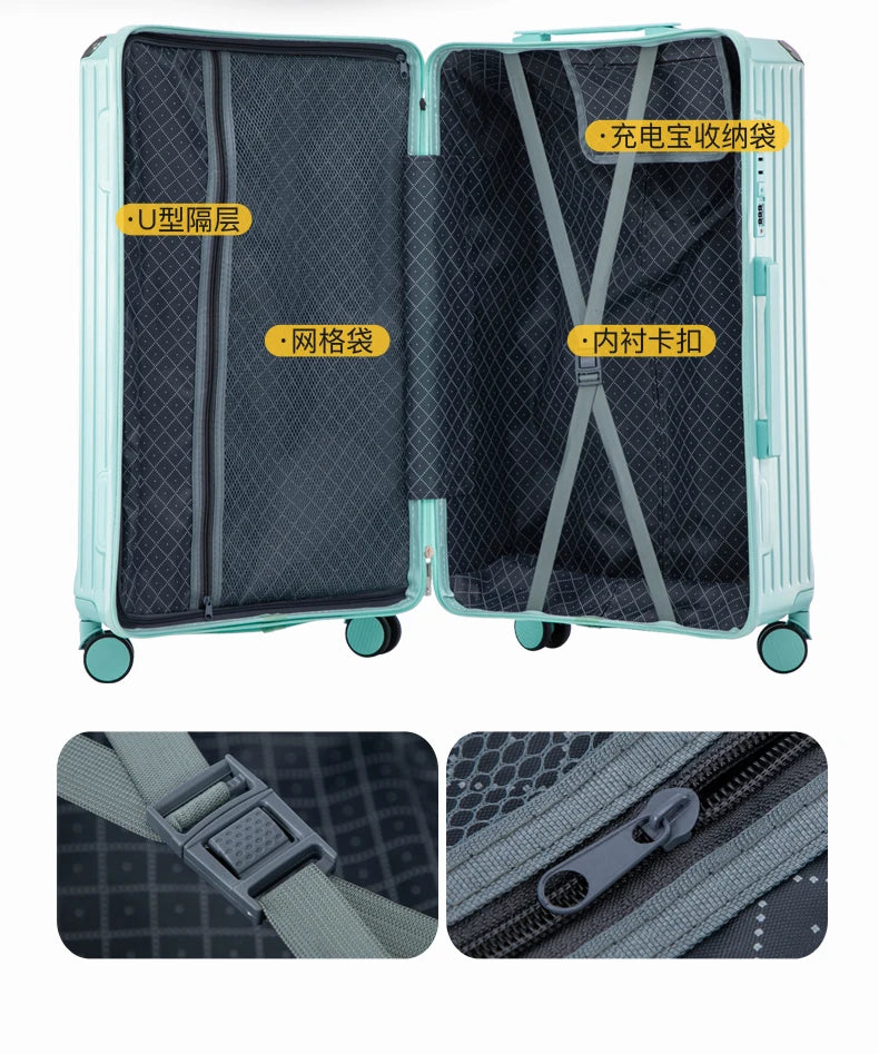 Large Capacity 20-26 Inch Rolling Luggage with Cup Holder Travel Bag Convenien Mobile Phone Stand Simple Travel Rolling Suitcase