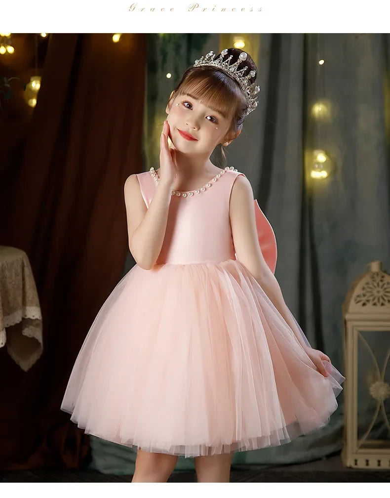 New Girls Princess Dress Summer Tulle Big Bow Girls Wedding Dress Piano Performance Costume Host Costume 2-10 Years Kids Clothes