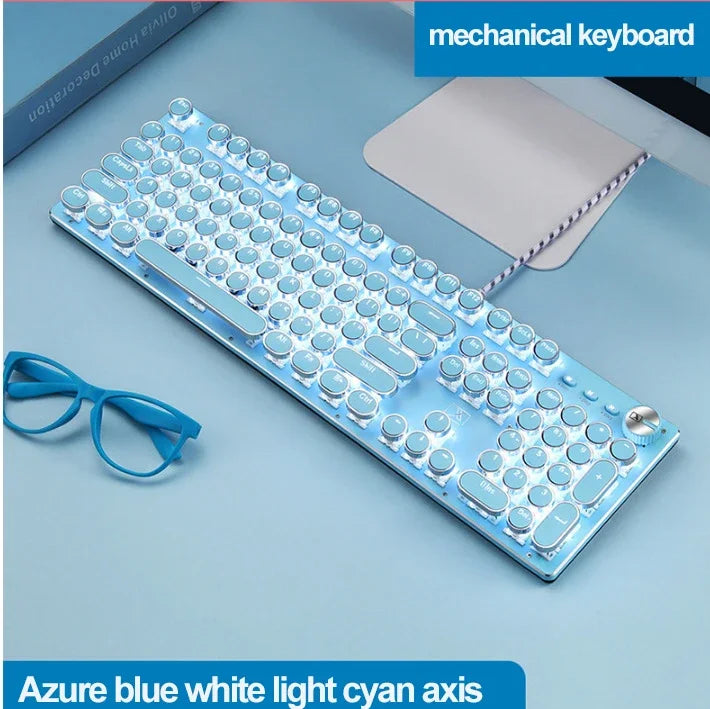 Girl Pink Real Mechanical Keyboard Green Axis Punk Retro Round Key Chocolate Lipstick Office Typing Game Keyboard
