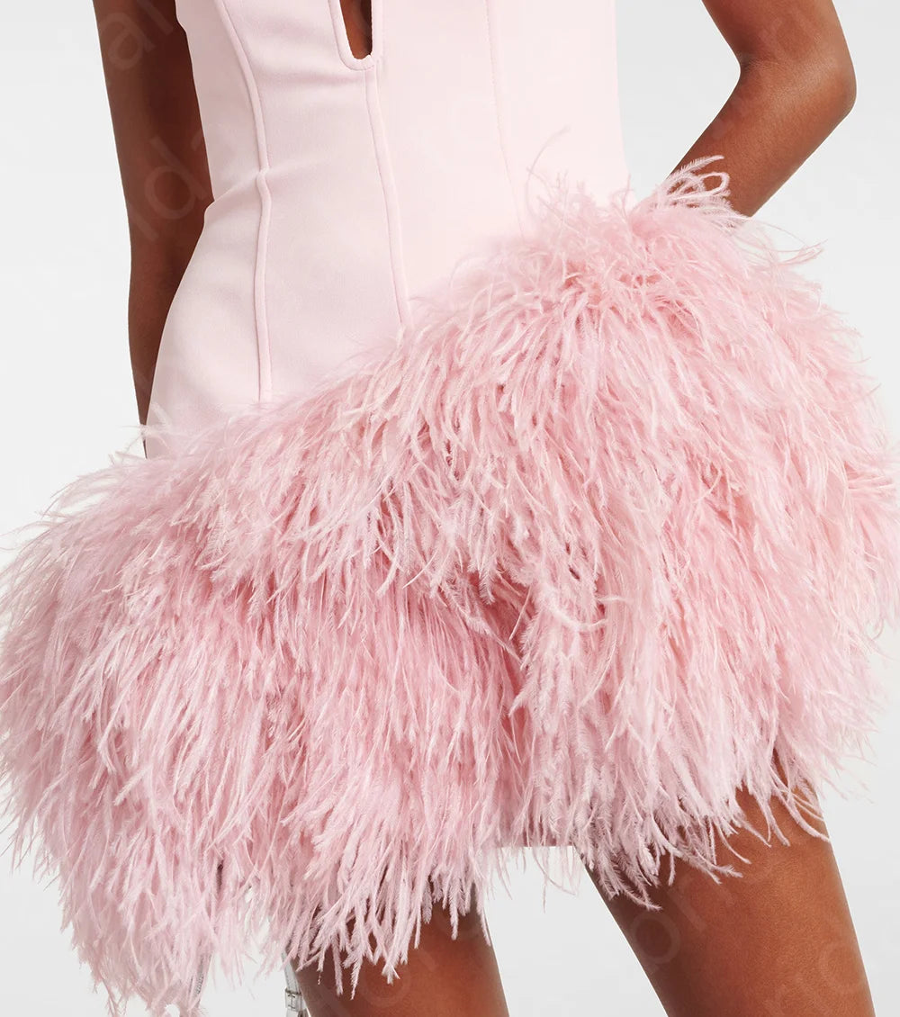 Customized Feather Dress Short Mother Dress 2024 Pink Mini Length Mother of the Bride Gown Sleeveless Wedding Party Dress Luxury