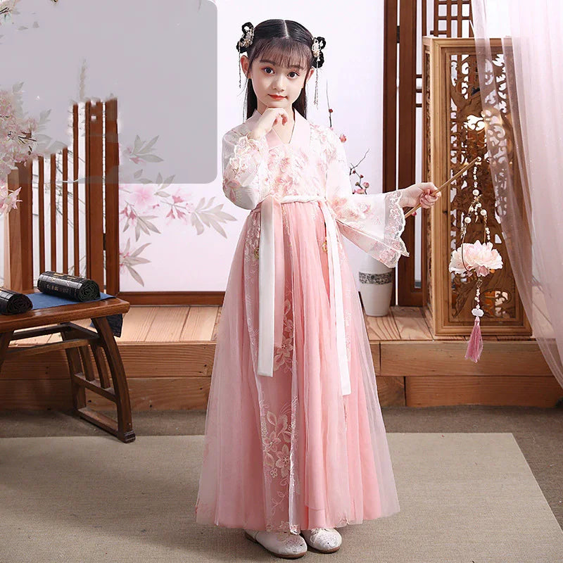 Kids Fairy Tang Costume Girls Casual Dresses Hanfu Girl Summer Children's Clothing Outfit Princess Dress Baby Vestido Robe Fille