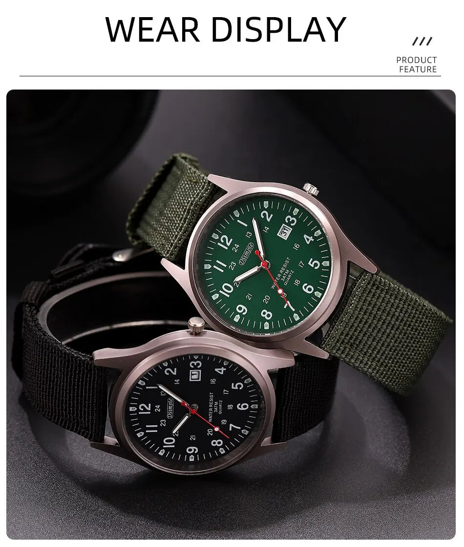 Fashion Mens Watches Luminous Hands Clock Luxury Military Sports Calendar Quartz Wristwatch Men Casual Nylon Watch Reloj Hombre