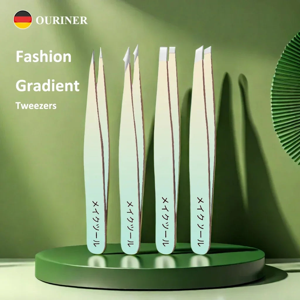 Ouriner Eyebrow Tweezers Set 4 Pcs Stainless Steel Eyebrow Forceps Professional Beauty Tool Set For Facial Hair Inward Growing