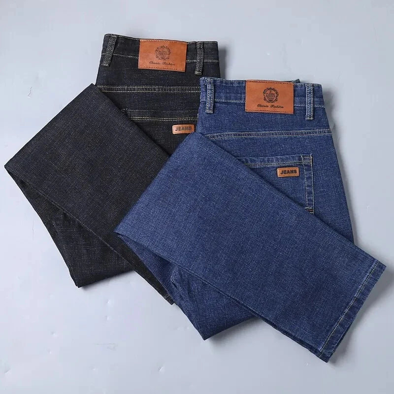 2026 JEAN New Business Men's Jeans Casual Straight Stretch Fashion Classic Blue Black Work Denim Trousers Male Brand Clothing
