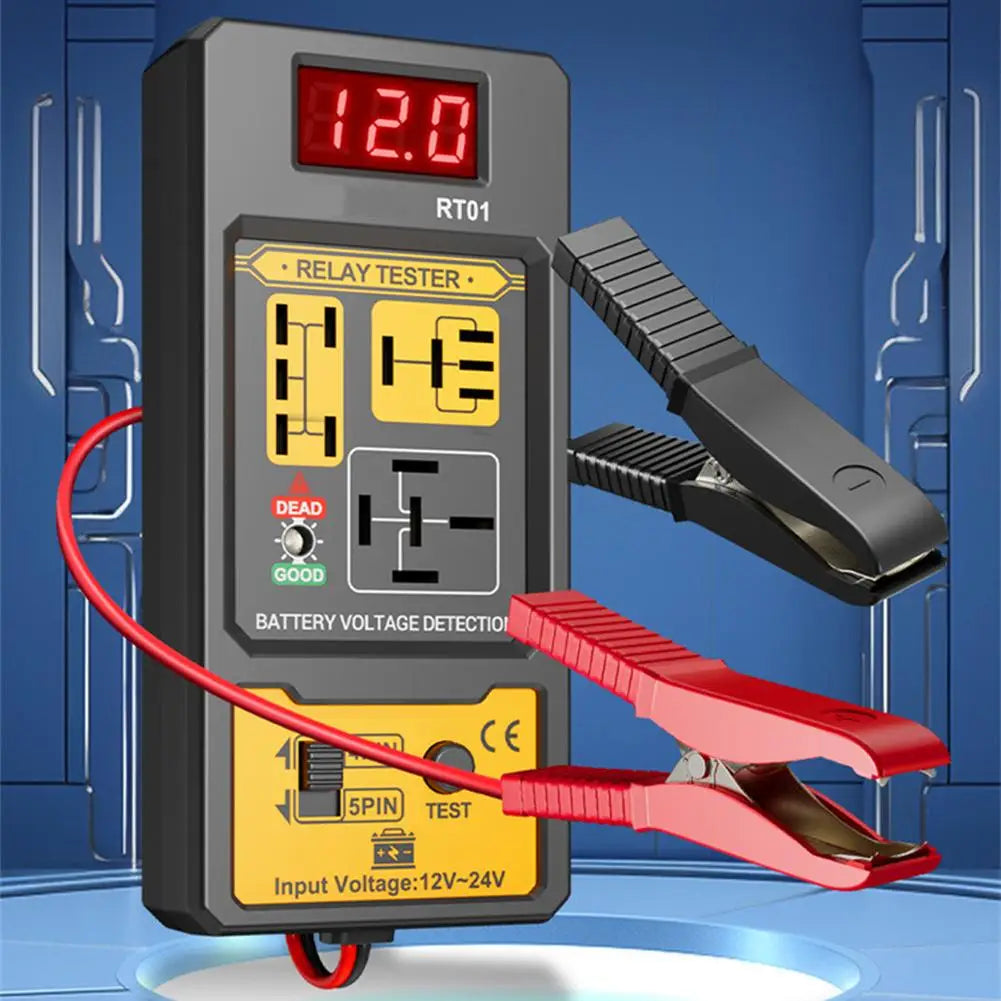 Universal Car Relay Tester Dual Voltage Checker 12/24V Digital Display Automotive LED Indicator Light Relay Diagnostic